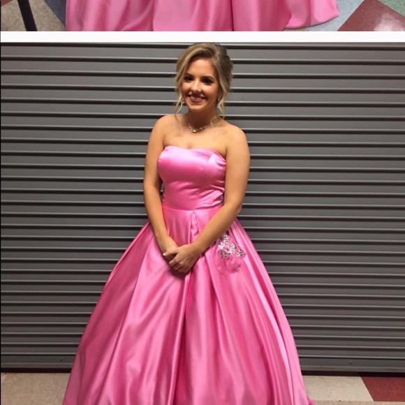 pink satin ballgown prom dress princess jewled - Picture 2 of 2